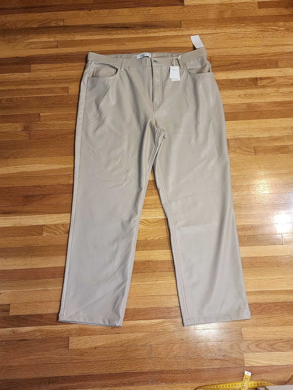 Abercrombie Vegan Leather Jeans Leather Straight Leg Pants Beige Size 18 Reg NWT